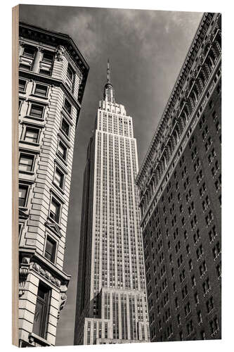 Wood print Empire State Building - NYC (monochrome)