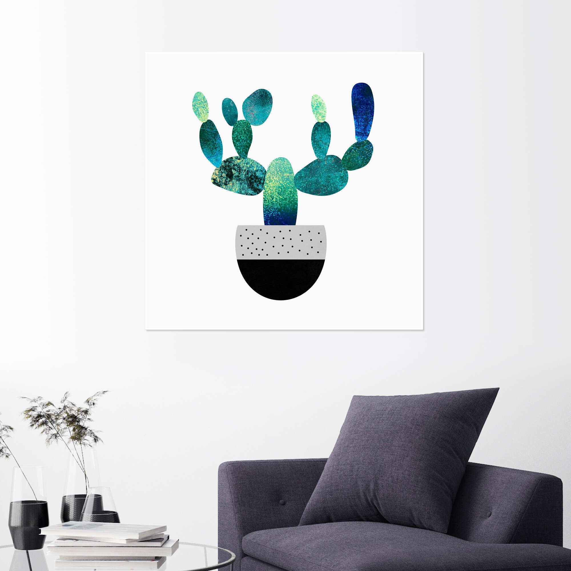 blue cactus wall art