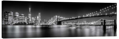 Leinwandbild New York Skyline und Brooklyn Bridge (monochrom)