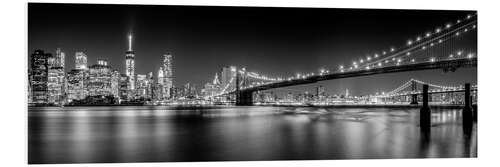 Stampa su PVC New York and Brooklyn Bridge (monochrome)