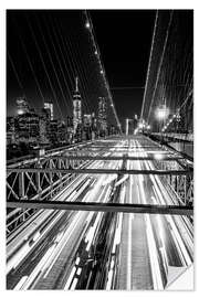 Selvklæbende plakat Traffic on Brooklyn Bridge - NYC (monochrome)