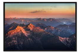 Gerahmter Kunstdruck Alpen Panorama von der Zugspitze zum Sonnenaufgang