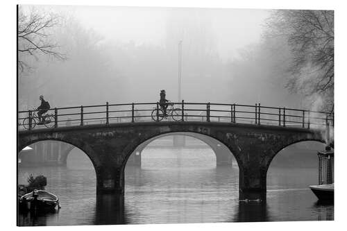 Aluminium print Amsterdam canal in black and white