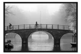 Gerahmter Kunstdruck Amsterdam Kanal in Schwarzweiß