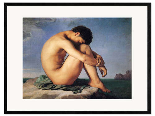 Inramat konsttryck Young man beside the sea