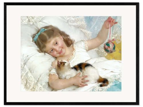 Impression artistique encadrée La petite fille et le chat