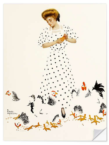 Selvklæbende plakat Lady With Chickens