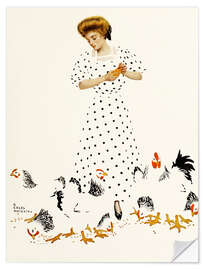 Selvklæbende plakat Lady With Chickens