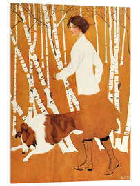 Tableau en plexi-alu Walking the dog in the birch forest