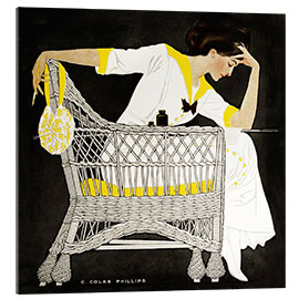 Acrylglasbild Dame mit Federhalter im Sommerkleid