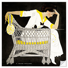 Wandsticker Dame mit Federhalter im Sommerkleid