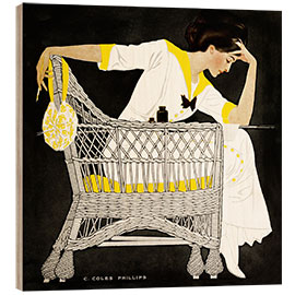 Holzbild Dame mit Federhalter im Sommerkleid