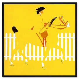 Gerahmter Kunstdruck Dame mit Pferd auf Gelb