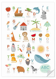 Selvklebende plakat Alphabet Tysk - Engelsk