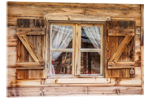 Acrylglasbild Fenster einer Almhütte in Südtirol (Italien)