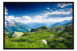 Gerahmter Kunstdruck Bergpanorama von der Fiescheralp, Schweiz