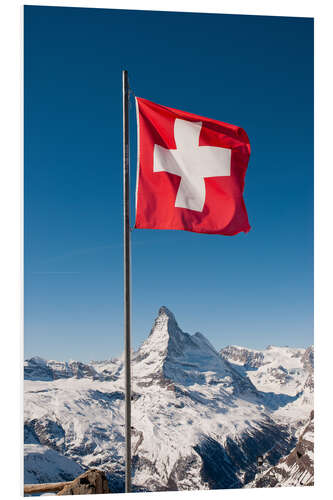 PVC-tavla Matterhorn with swiss flag. Zermatt, Switzerland.