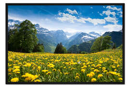 Gerahmter Kunstdruck Panorama bei Braunwald im Frühling