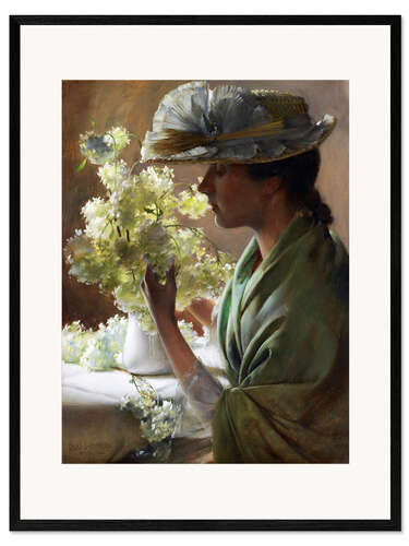 Plakat artystyczny premium w ramie Lady with a bouquet (Snowballs)