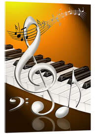 Akrylbillede dancing notes with clef and piano keyboard