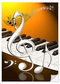 Naklejka na ścianę dancing notes with clef and piano keyboard