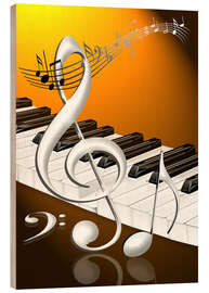 Stampa su legno dancing notes with clef and piano keyboard