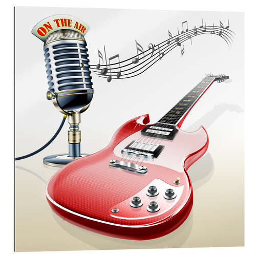 Gallery print Electric guitar with microphone and music notes