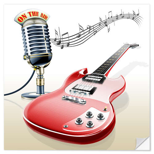 Wall sticker Electric guitar with microphone and music notes