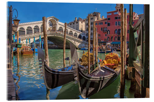 Acrylglasbild Venedig Gondeln vor Rialto