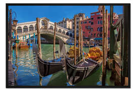 Gerahmter Kunstdruck Venedig Gondeln vor Rialto