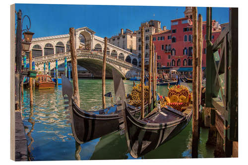 Wood print Venice Gondola at Rialto bridge