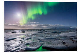 Foam board print Iceland: Aurora Borealis, Icebergs, Moon and Stars