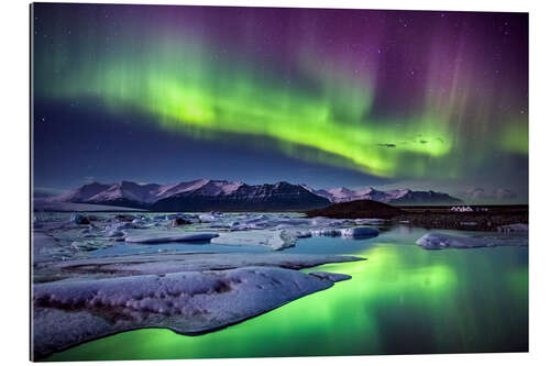 Gallery print Iceland: Aurora Borealis above the glacier lagoon