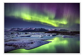 Kunstwerk  Iceland: Aurora Borealis above the glacier lagoon - Sascha Kilmer