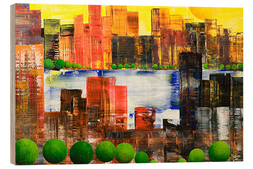 Holzbild Skyline City, abstrakt