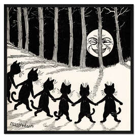 Gerahmter Kunstdruck Katzen bei Vollmond