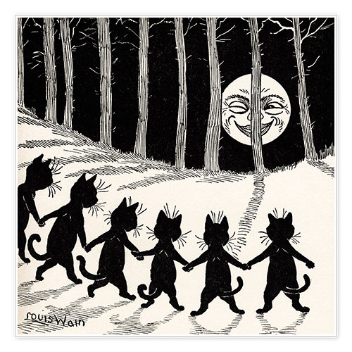 Poster Les chats à la pleine lune
