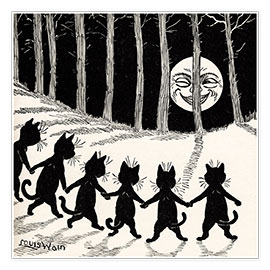 Wall print  Cats dancing at full moon - Louis Wain
