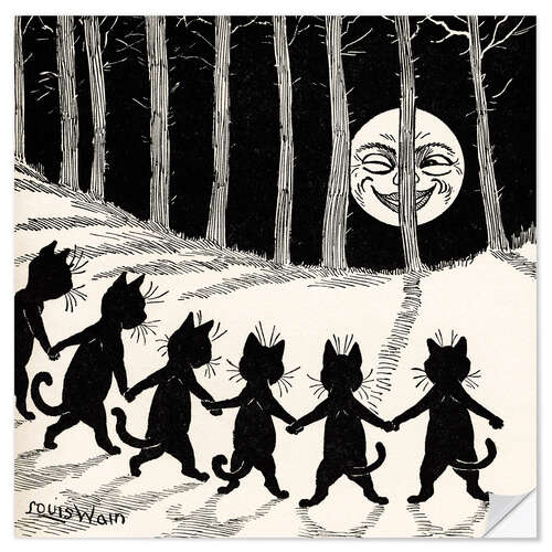 Vinilo para la pared gatos a la luz de la luna llena