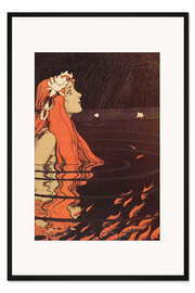 Gerahmter Kunstdruck Meerjungfrau in einem Teich mit Goldfischen