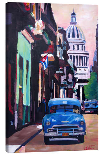 Canvas print Cuban Oldtimer Street Scene in Havanna Cuba with Buena Vista Feeling