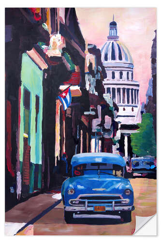 Muursticker Cuban Oldtimer Street Scene in Havanna Cuba with Buena Vista Feeling