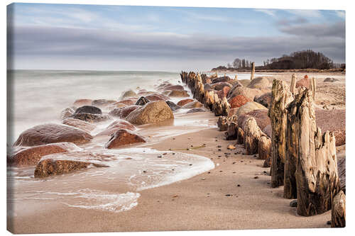 Quadro em tela Groyne and stones on shore of the Baltic Sea