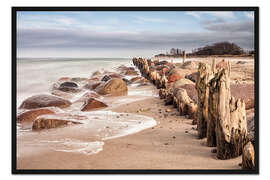 Gerahmter Kunstdruck Buhne und Steine an der Küste der Ostsee