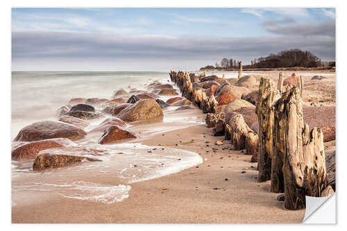 Naklejka na ścianę Groyne and stones on shore of the Baltic Sea