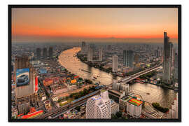 Gerahmter Kunstdruck Bangkok und der Chao Phraya Fluß in der Dämmerung
