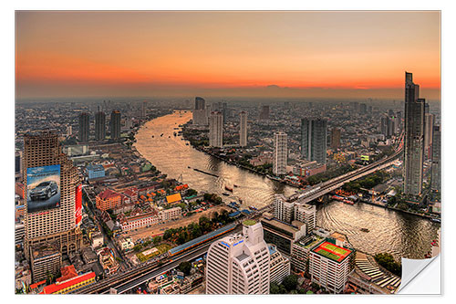 Vinilo para la pared Bangkok y el río Chao Phraya al atardecer