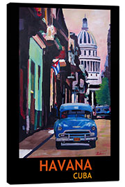 Stampa su tela  Vintage car street scene in Havana - M. Bleichner
