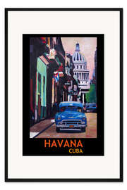 Gerahmter Kunstdruck Oldtimer Straßenszene in Havanna