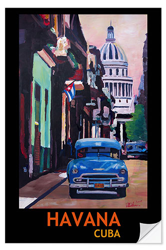 Selvklæbende plakat Vintage car street scene in Havana